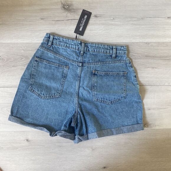 Prettylittlething BlueWash High Waisted Turn Up Mom Denim Shorts SZ 2 NWT IN PKG - Picture 8 of 8